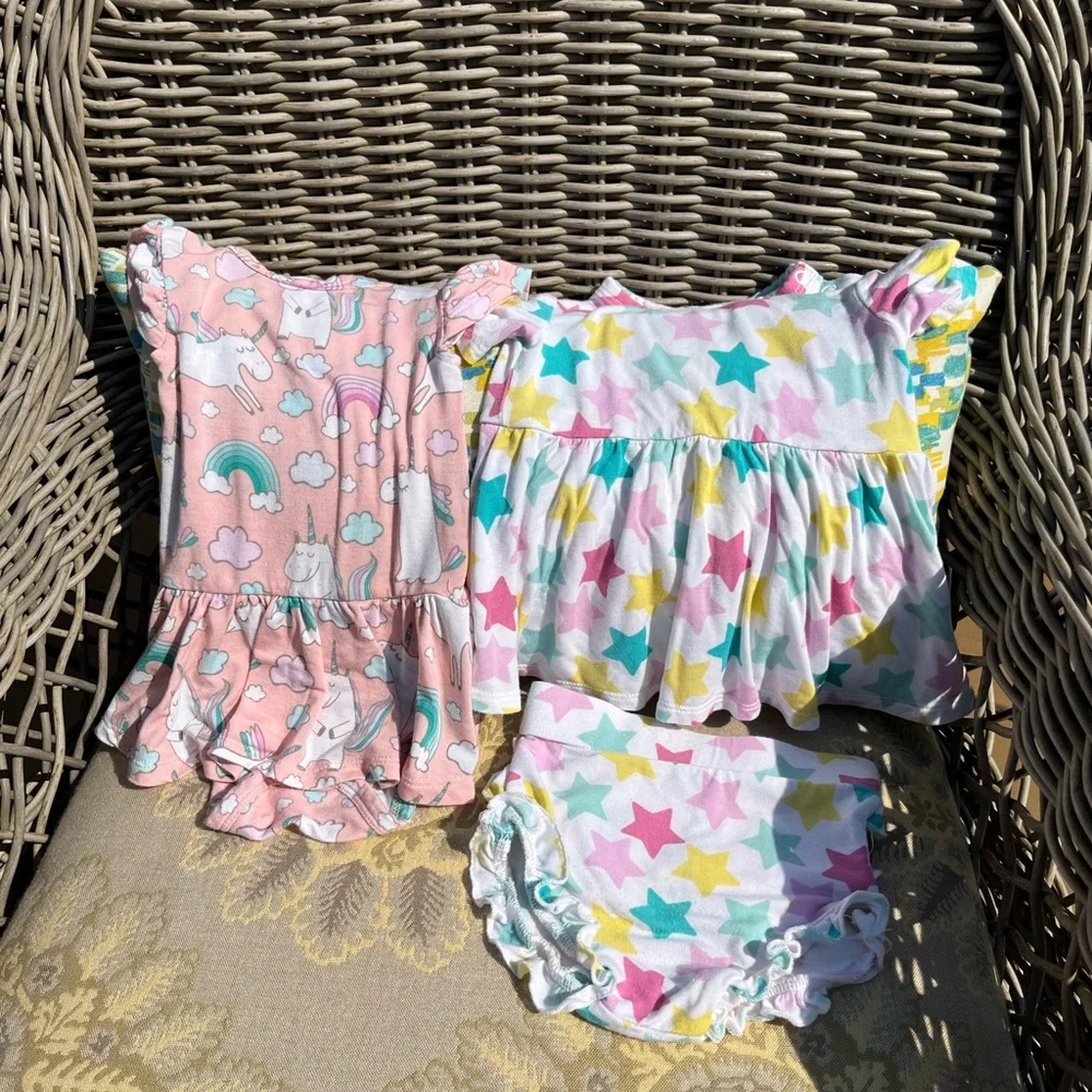Posh Peanut 2-Fer  Star dress w/ bloomers and Unicorn  onesie Dress 3-6 month